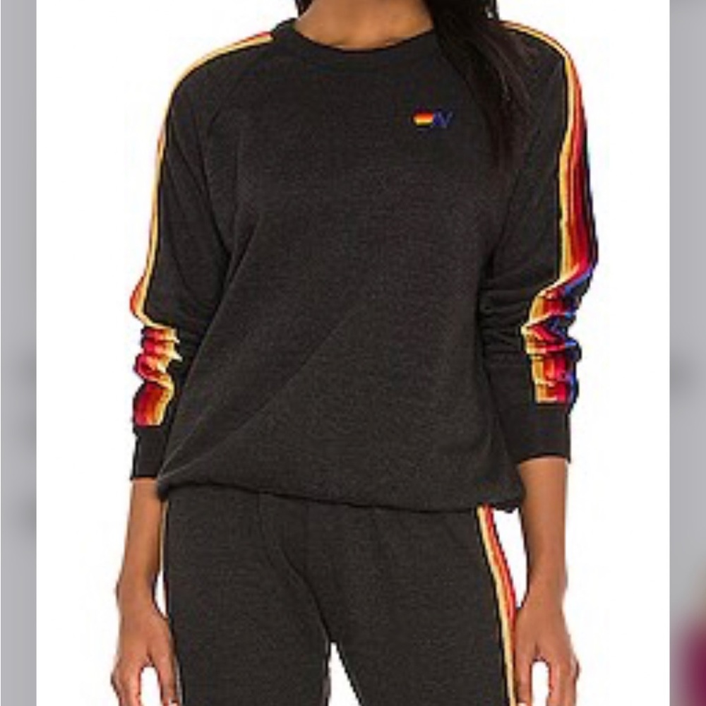 Aviator nation velvet striped crew neck